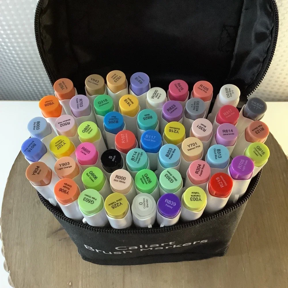 Caliart Alcohol Brush Marker Set Dual Tip 50 Colors‎ & 1 Colorless Blender